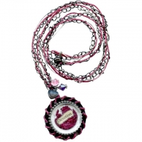 Interlace waxed linen and Wirelace with chain to complement this romantic glass bezel pendant.
